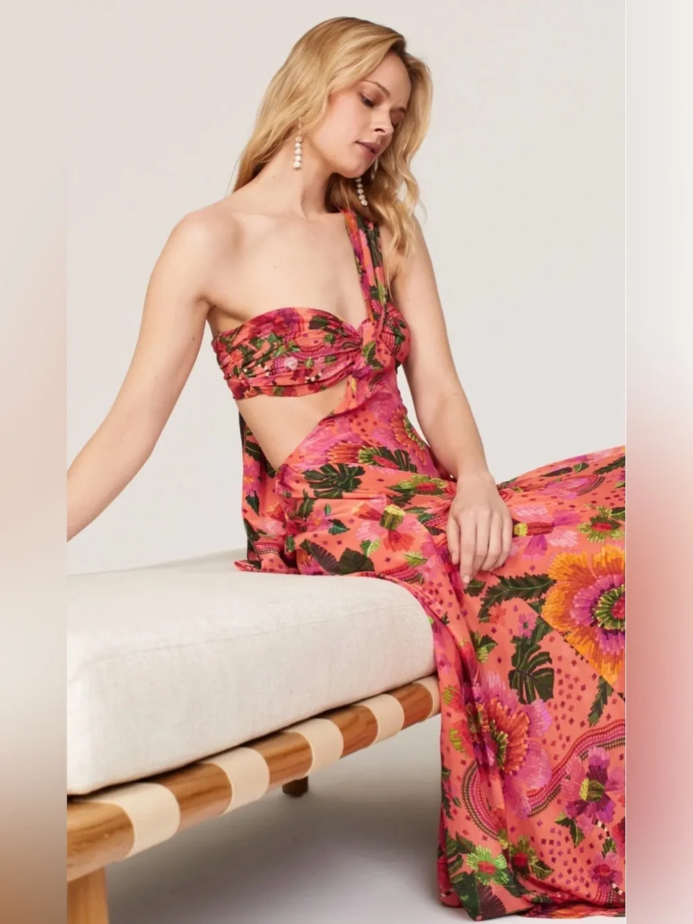 Farm Rio Blooming Garden One Shoulder Maxi Dress Size Medium - Picture 3 of 10